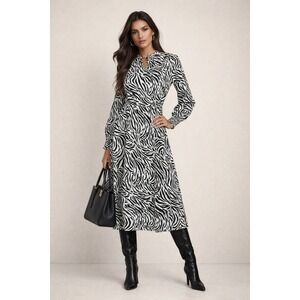 Halogen Dress Womens S Black White Animal‎ Print Boho Chic Midi Modern Workwear